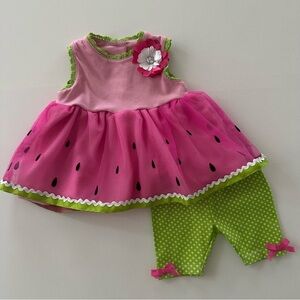Nannette Baby Girl 6-9 Months Watermelon Top Short Set Outfit Pink Green